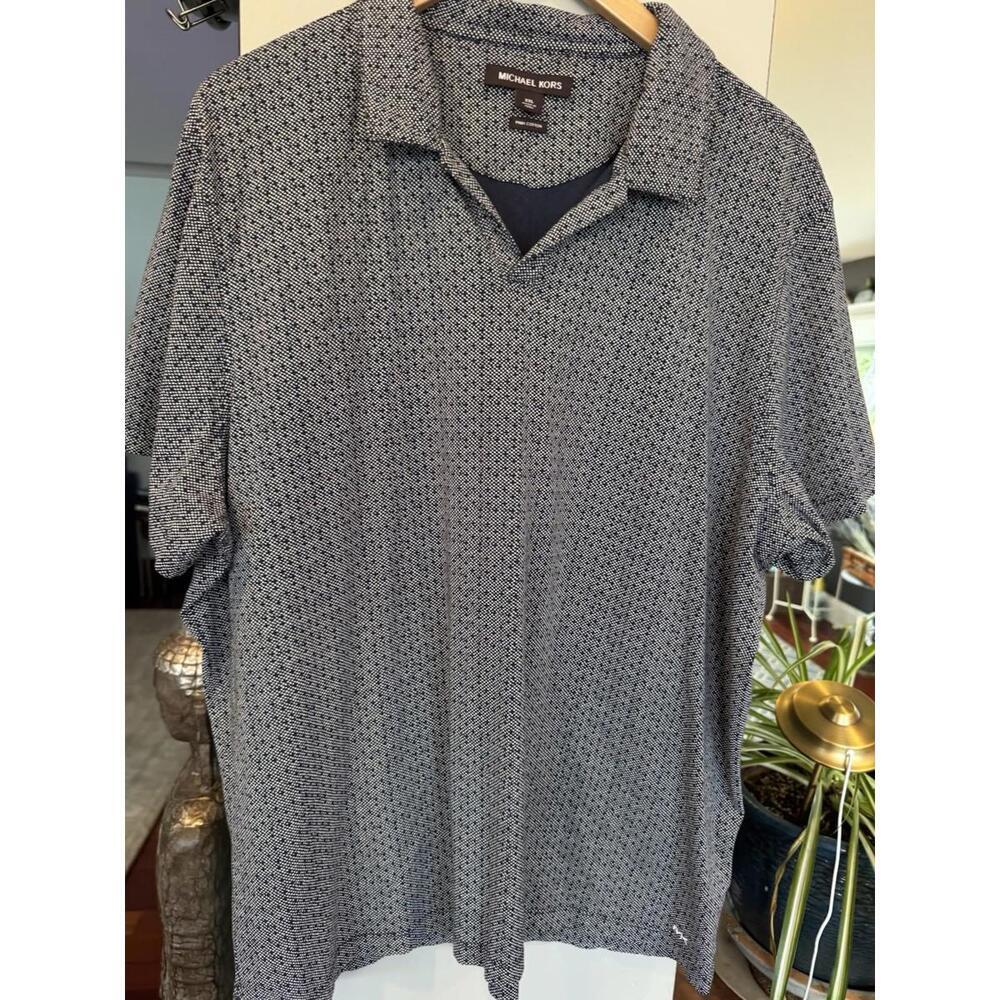 Michael Kors Mens Golf Polo XXL Pickleball Tennis Cotton Blue White Polka‎ Dot